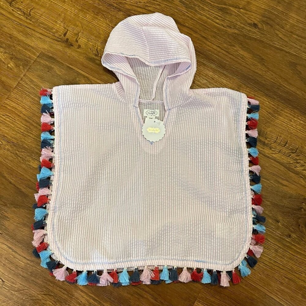 NWT Mud Pie tassel seersucker poncho coverup